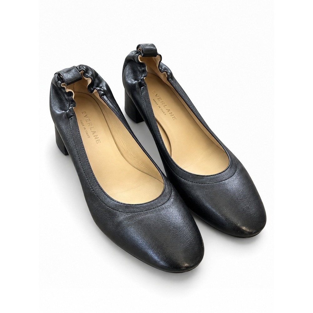 Everlane Black Leather Day Heel Block Pump Italian Made Preppy Normcore Academia